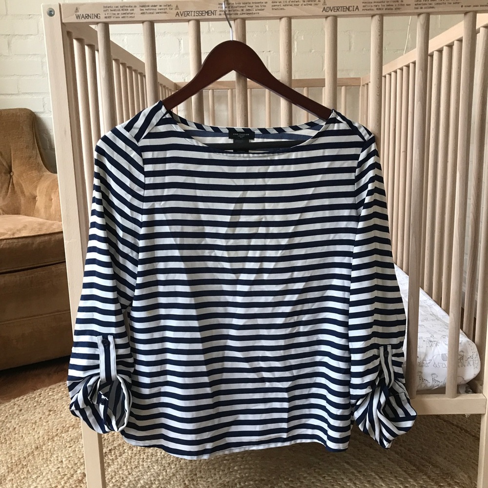 Ann Taylor navy striped blouse